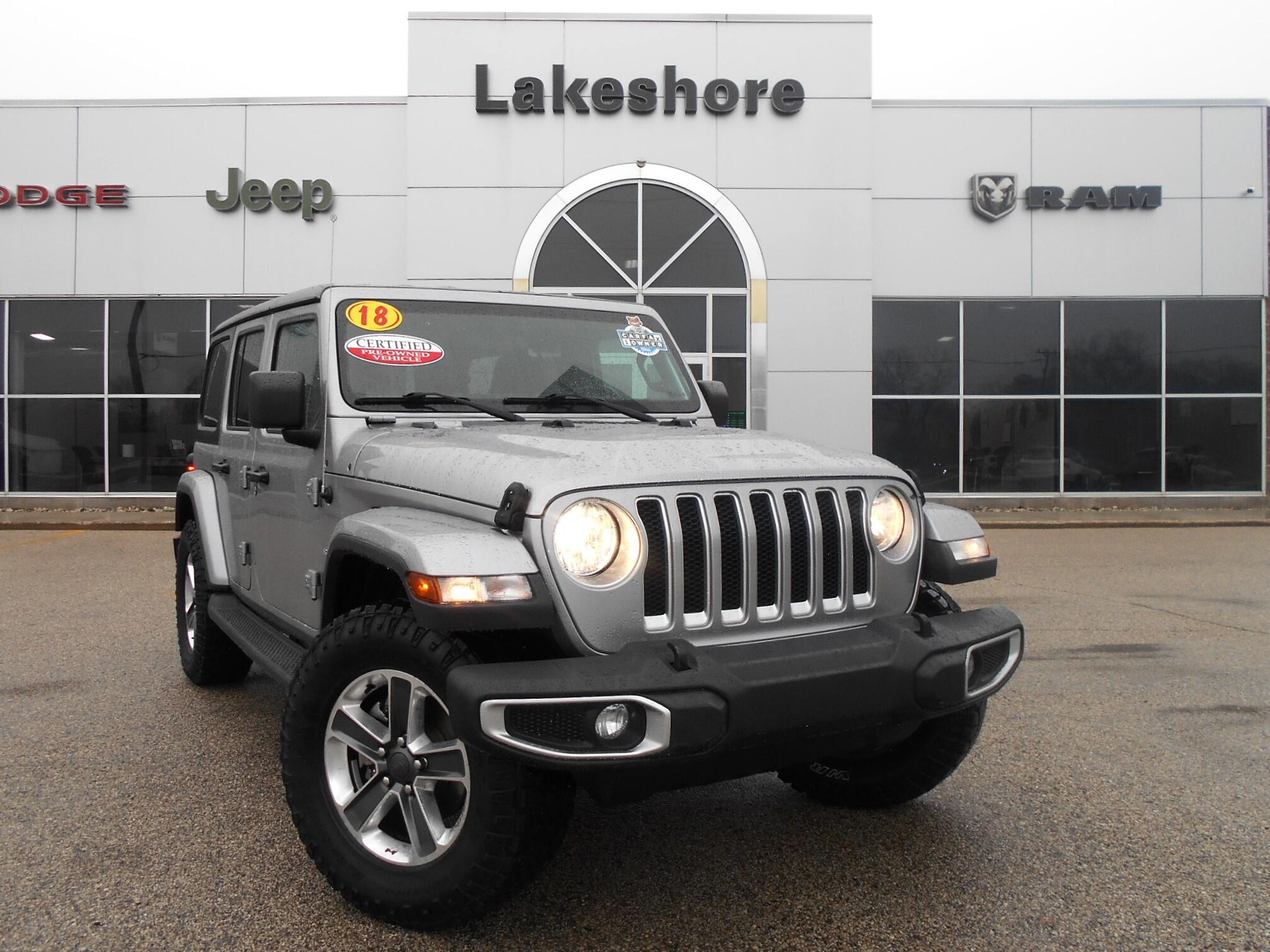 Certified 2018 Jeep All-New Wrangler Unlimited Sahara with VIN 1C4HJXEGXJW328443 for sale in Montague, MI