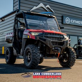 2025 Polaris Ranger XP 1000 Premium  in a Sunset Red exterior color. Lake Cumberland Motorsports (606)-679-5790 lckmotorsports.com 