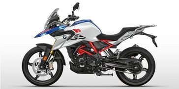 2024 BMW G 310 GS in a POLAR WHITE/RACING BLUE exterior color. SoSo Cycles 877-344-5251 sosocycles.com 