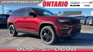 2024 Jeep Grand Cherokee Limited 4x2 in a Velvet Red Pearl Coat exterior color and Global Blackinterior. Jeep Chrysler Dodge RAM FIAT of Ontario 909-757-0698 jcofontario.com 