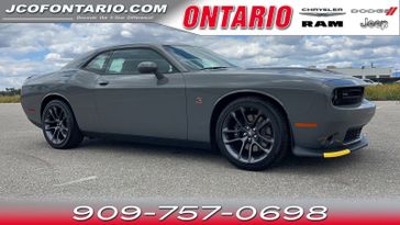 2023 Dodge Challenger R/T Scat Pack in a Destroyer Gray exterior color and Blackinterior. Jeep Chrysler Dodge RAM FIAT of Ontario 909-757-0698 jcofontario.com 