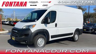 2023 RAM Promaster 1500 Cargo Van High Roof 136' Wb in a Bright White Clear Coat exterior color and Blackinterior. Fontana Chrysler Dodge Jeep RAM (909) 675-1186 fontanacdjr.com 