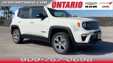 2023 Jeep Renegade Limited 4x4 in a Alpine White Clear Coat exterior color and Blackinterior. Jeep Chrysler Dodge RAM FIAT of Ontario 909-757-0698 jcofontario.com 
