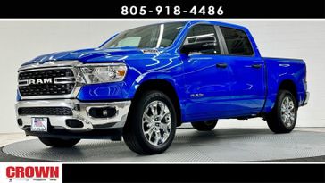 2024 RAM 1500 Big Horn in a Hydro Blue Pearl Coat exterior color and Diesel Gray/Blackinterior. Ventura Auto Center 866-978-2178 venturaautocenter.com 