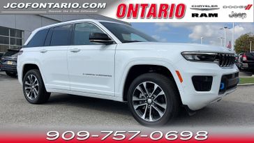 2023 Jeep Grand Cherokee Overland 4xe in a Bright White Clear Coat exterior color and Global Blackinterior. Jeep Chrysler Dodge RAM FIAT of Ontario 909-757-0698 jcofontario.com 