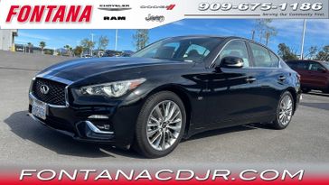2020 INFINITI Q50 3.0t LUXE in a Black Obsidian exterior color and Graphiteinterior. Fontana Chrysler Dodge Jeep RAM (909) 675-1186 fontanacdjr.com 