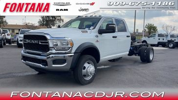 2023 RAM 5500 Tradesman Chassis Crew Cab 4x4 84' Ca in a Bright White Clear Coat exterior color and Diesel Gray/Blackinterior. Fontana Chrysler Dodge Jeep RAM (909) 675-1186 fontanacdjr.com 