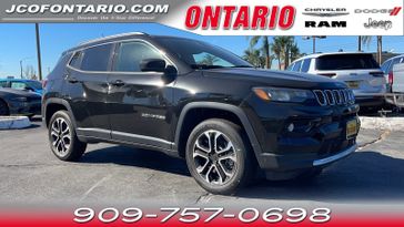 2023 Jeep Compass Limited 4x4 in a Diamond Black Crystal Pearl Coat exterior color and Blackinterior. Jeep Chrysler Dodge RAM FIAT of Ontario 909-757-0698 jcofontario.com 