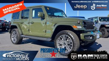 2024 Jeep Wrangler  High Altitude 4xe in a Sarge Green Clear Coat exterior color and Blackinterior. Victorville Motors Chrysler Jeep Dodge RAM Fiat 760-513-6916 victorvillemotors.com 
