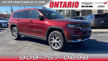 2023 Jeep Grand Cherokee L Limited 4x2 in a Velvet Red Pearl Coat exterior color and Global Blackinterior. Jeep Chrysler Dodge RAM FIAT of Ontario 909-757-0698 jcofontario.com 