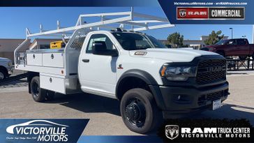 2024 RAM 4500 Tradesman Chassis Regular Cab 4x2 84' Ca in a Bright White Clear Coat exterior color and Diesel Gray/Blackinterior. Victorville Motors Chrysler Jeep Dodge RAM Fiat 760-513-6916 victorvillemotors.com 
