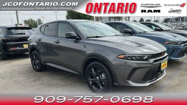 2024 Dodge Hornet R/T Plus in a Gray Cray exterior color and Blackinterior. Ontario Auto Center ontarioautocenter.com 