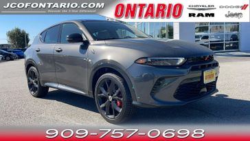 2024 Dodge Hornet R/T Plus in a Gray Cray exterior color and Blackinterior. Ontario Auto Center ontarioautocenter.com 