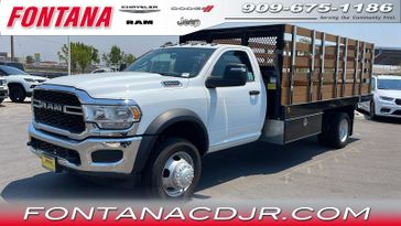 2023 RAM 5500 Tradesman Chassis Regular Cab 4x2 120' Ca in a Bright White Clear Coat exterior color and Diesel Gray/Blackinterior. Fontana Chrysler Dodge Jeep RAM (909) 675-1186 fontanacdjr.com 