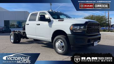 2024 RAM 3500 Tradesman Crew Cab Chassis 4x4 60' Ca in a Bright White Clear Coat exterior color and Diesel Gray/Blackinterior. Victorville Motors Chrysler Jeep Dodge RAM Fiat 760-513-6916 victorvillemotors.com 