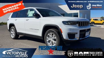 2023 Jeep Grand Cherokee L Limited 4x4 in a Bright White Clear Coat exterior color and Global Blackinterior. Victorville Motors Chrysler Jeep Dodge RAM Fiat 760-513-6916 victorvillemotors.com 