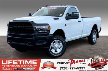 2024 RAM 3500 Tradesman Regular Cab 4x4 8' Box in a Bright White Clear Coat exterior color and Diesel Gray/Blackinterior. Planet Chrysler Dodge Jeep Ram FIAT of Flagstaff (928) 569-5797 planetchryslerdodgejeepram.com 