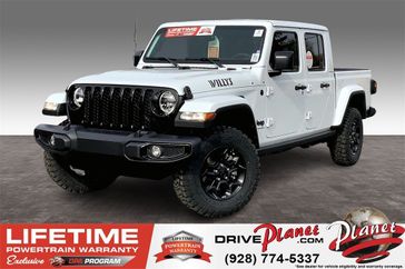 2023 Jeep Gladiator Willys 4x4 in a Bright White Clear Coat exterior color and Blackinterior. Planet Chrysler Dodge Jeep Ram FIAT of Flagstaff (928) 569-5797 planetchryslerdodgejeepram.com 