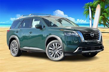 2024 Nissan Pathfinder SL in a Obsidian Green Pearl exterior color and Charcoalinterior. BEACH BLVD OF CARS beachblvdofcars.com 