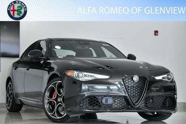 2023 Alfa Romeo Giulia Veloce in a Vulcano Black Metallic exterior color and Blackinterior. Glenview Luxury Imports 847-904-1233 glenviewluxuryimports.com 