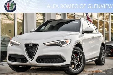 2023 Alfa Romeo Stelvio Ti in a Alfa White exterior color and Blackinterior. Glenview Luxury Imports 847-904-1233 glenviewluxuryimports.com 