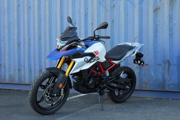 2024 BMW G 310 GS in a POLAR WHITE/RACING BLUE exterior color. SoSo Cycles 877-344-5251 sosocycles.com 