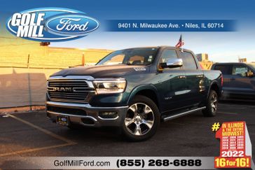 2022 RAM 1500 Laramie in a Patriot Blue Pearl Coat exterior color and Blackinterior. Glenview Luxury Imports 847-904-1233 glenviewluxuryimports.com 