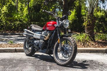 2023 Triumph Scrambler 900 in a CARNIVAL RED/JET BLACK exterior color. Euro Cycles of Orlando 407-826-4269 eurocyclesoforlando.com 