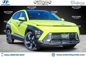 2024 Hyundai Kona Limited in a Neoteric Yellow exterior color and Blackinterior. Ontario Auto Center ontarioautocenter.com 