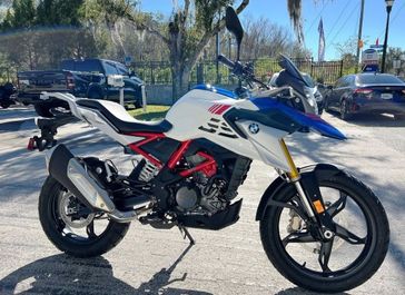 2023 BMW G 310 GS in a POLAR WHITE RACING BLUE exterior color. Euro Cycles of Tampa Bay 813-926-9937 eurocyclesoftampabay.com 