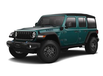 2024 Jeep Wrangler 4-door Willys 4xe in a Bikini Pearl Coat exterior color and Blackinterior. Victor Chrysler Dodge Jeep Ram 585-236-4391 victorcdjr.com 