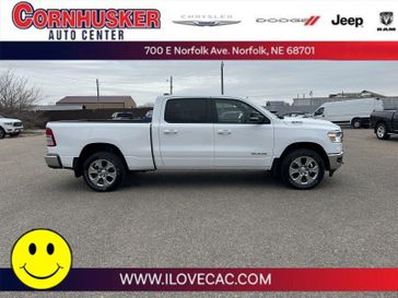 2022 RAM 1500 Big Horn in a Bright White Clear Coat exterior color and Blackinterior. Cornhusker Auto Center 402-866-8665 cornhuskerautocenter.com 