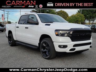 2024 RAM 1500 Tradesman Crew Cab 4x4 5'7' Box in a Bright White Clear Coat exterior color and Black - V9X9interior. Carman Chrysler Jeep Dodge Ram 302-317-2378 carmanchryslerjeepdodge.com 