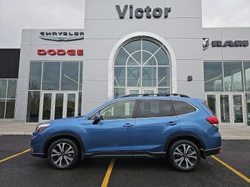 2021 Subaru Forester Limited in a Horizon Blue Pearl exterior color and Grayinterior. Victor Chrysler Dodge Jeep Ram 585-236-4391 victorcdjr.com 