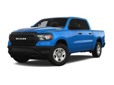 2024 RAM 1500 Tradesman Crew Cab 4x4 5'7' Box in a Hydro Blue Pearl Coat exterior color and Blackinterior. Melloy Dodge RAM FIAT 505-588-4459 melloydodge.com 