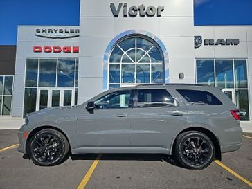 2023 Dodge Durango R/T Plus in a Destroyer Gray Clear Coat exterior color and Vitra Gray/Blackinterior. Victor Chrysler Dodge Jeep Ram 585-236-4391 victorcdjr.com 
