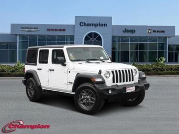 2024 Jeep Wrangler 4-door Sport S in a Bright White Clear Coat exterior color and CLOTHinterior. Champion Chrysler Jeep Dodge Ram 800-549-1084 pixelmotiondemo.com 