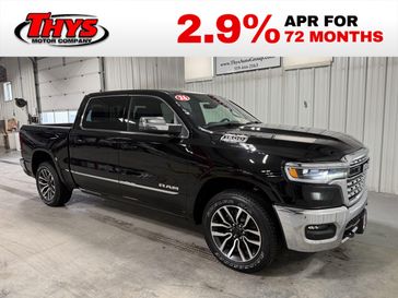 New 2026 RAM 1500 Limited Crew Cab 4x4 5'7' Box in a Diamond Black Crystal Pearl Coat exterior color and Blackinterior. Thys Motor Company 319-318-6640 thysmotorco.com 