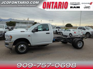 2024 RAM 3500 Tradesman Chassis Regular Cab 4x2 84' Ca in a Bright White Clear Coat exterior color and Diesel Gray/Blackinterior. Jeep Chrysler Dodge RAM FIAT of Ontario 909-757-0698 jcofontario.com 