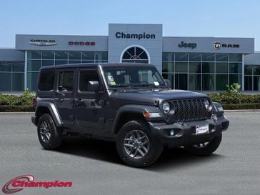 2024 Jeep Wrangler 4-door Sport S in a Granite Crystal Metallic Clear Coat exterior color and CLOTHinterior. Champion Chrysler Jeep Dodge Ram 800-549-1084 pixelmotiondemo.com 