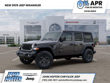 New 2025 Jeep Wrangler  Sport S in a Granite Crystal Metallic Clear Coat exterior color. John Hoffer Chrysler Jeep 785-329-4357 johnhofferchryslerjeep.com 