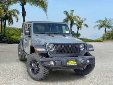 New 2026 Jeep Wrangler Willys in a Gray exterior color and Blackinterior. Southbay Chrysler Jeep Dodge Ram (424) 404-5521 pixelmotiondemo.com 