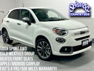 2022 Fiat 500X Sport AWD in a Bianco Gelato (White Clear Coat) exterior color and Black Heated Seatsinterior. Schmelz Countryside Alfa Romeo (651) 867-3222 schmelzalfaromeo.com 