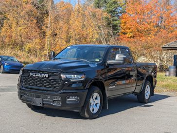 2025 RAM 1500 Big Horn Quad Cab 4x4 6'4' Box in a Diamond Black Crystal Pearl Coat exterior color and Blackinterior. Brattleboro CDJR 802-251-1111 brattleborocdjr.com 