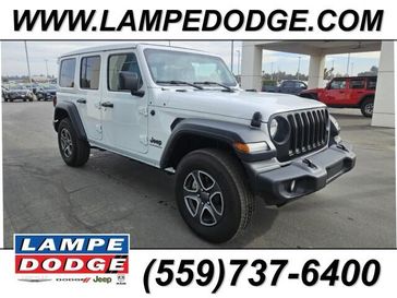 2023 Jeep Wrangler 4-door Sport S 4x4 in a Bright White Clear Coat exterior color and Blackinterior. Lampe Chrysler Dodge Jeep RAM 559-471-3085 pixelmotiondemo.com 