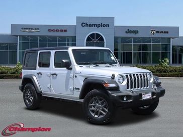 2024 Jeep Wrangler 4-door Sport S in a Silver Zynith Clear Coat exterior color and CLOTHinterior. Champion Chrysler Jeep Dodge Ram 800-549-1084 pixelmotiondemo.com 