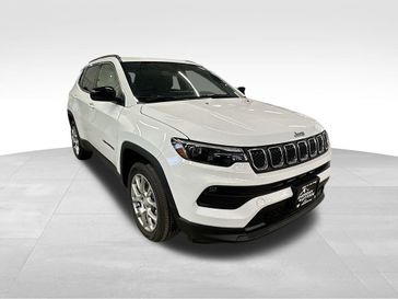 2023 Jeep Compass Latitude Lux 4x4 in a Bright White Clear Coat exterior color and Blackinterior. Sheridan Motors CDJR 307-218-2217 sheridanmotor.com 