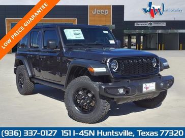 2024 Jeep Wrangler 4-door Willys in a Granite Crystal Metallic Clear Coat exterior color and Blackinterior. Wischnewsky Dodge 936-755-5310 wischnewskydodge.com 