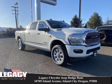 2024 RAM 3500 Limited Mega Cab 4x4 6'4' Box in a Pearl White exterior color and Blackinterior. Legacy Chrysler Jeep Dodge RAM 541-663-4885 legacychryslerjeepdodgeram.com 