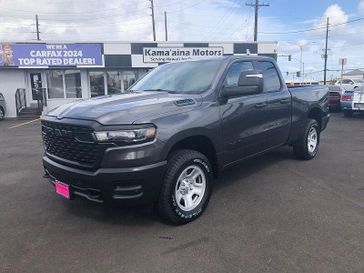 New 2025 RAM 1500 Tradesman Quad Cab 4x4 6'4' Box in a Granite Crystal Metallic Clear Coat exterior color. Kamaaina Motors 1-808-746-7956 kamaainamotors.com 
